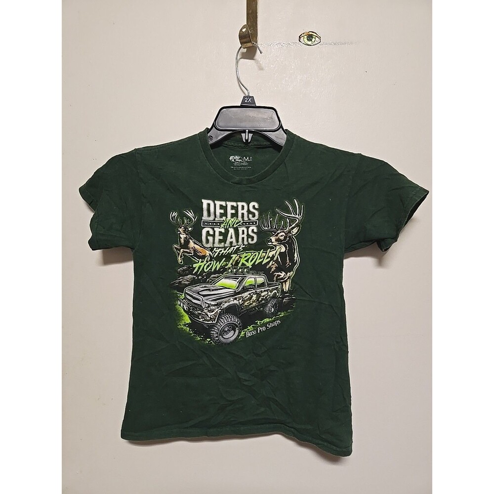 Bass Pro Shops BOYS Graphic T-Shirt Size M 8/9 GREEN Made in USA NEW